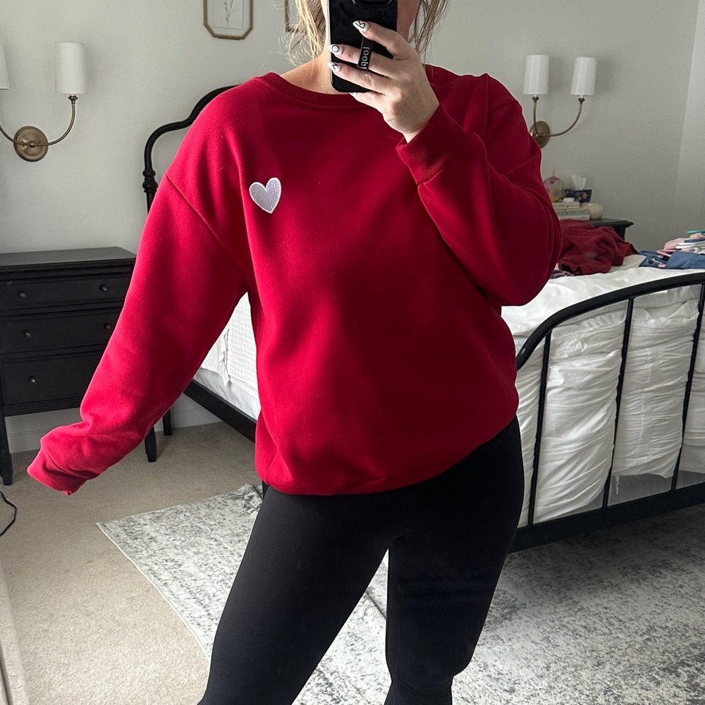 Red Sweatshirt with Heart Patch